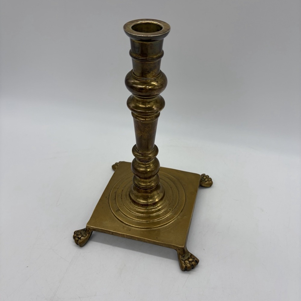 Vintage Brass Candlestick Holder Lion Claw Feet Tapered 8" Hollywood Regency
